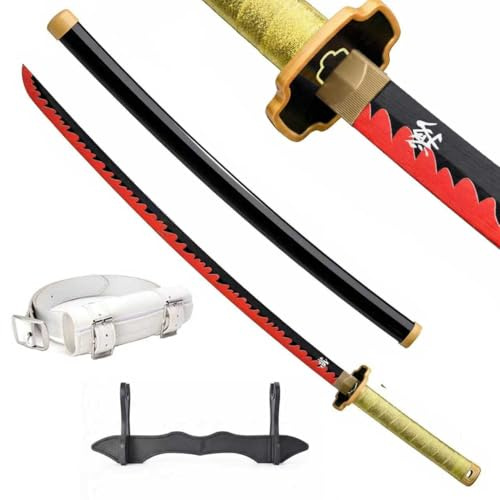 Wah Shing Yuen Espada demoníaca SchwertWood (Tsugikuni Yoriichi) Set con cinturón y Soporte Espada samurái de bambú de 102 cm (muñón) - Arma de Disfraz de Anime Cosplay