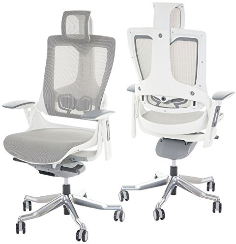 Mendler Bürostuhl MERRYFAIR Wau 2, Schreibtischstuhl Drehstuhl, Polster/Netz, ergonomisch - weiß-grau