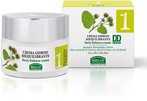 Helan, Linea Ansikte 1, kvinnans dag ansiktskräm, kombinerad hud balanserande och renande, kardborre extrakt, hamamelis och salvia, citronolja, bomull och shea, vitamin E B5, 50 ml - Tillverkad i
