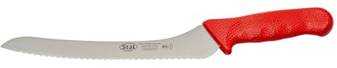 Winco 9 Commercial-Grade Serrated Bread/Pastry Knife with Offset Handle, Red
