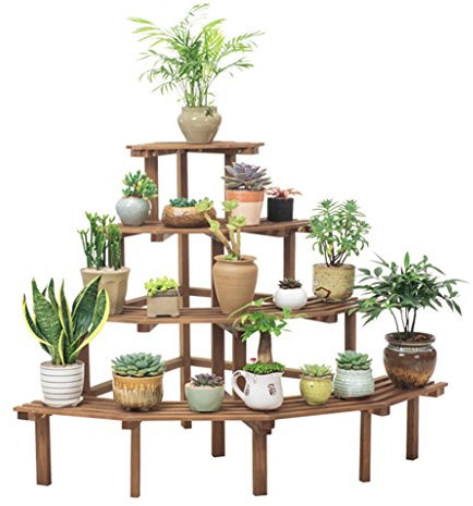 Estantes de Flores de Escalera de 4 Niveles Estantes de Madera de Esquina de jardín para macetas Estantes de Tenedores/Estantería de Almacenamiento de jardín Interior para Sala de Estar Balcón