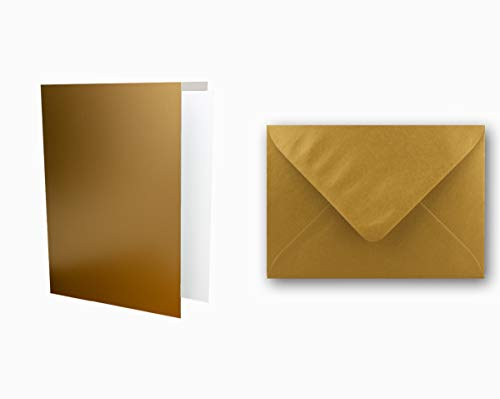 Einladungskarten inklusive Briefumschläge & Einlegeblätter - 25er-Set - Blanko Klapp-Karten in Gold - bedruckbare Post-Karten in DIN B6 Format - speziell zum Selbstgestalten & Kreieren