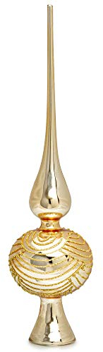 SIKORA SP6 Highlights Christbaumspitze aus Glas mit Glitzer Verzierung 2 Größen, Farbe:Gold, Größe:H ca. 33 cm (für Bäume von ca. 170 bis 240 cm)