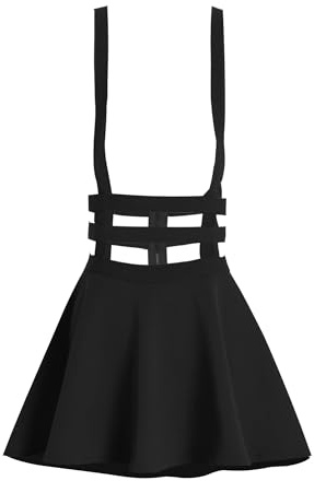 ZHANCHTONG Falda Corta Plisada con Tirantes y Cintura elástica para Mujer, Negro, M