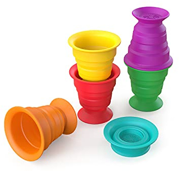 Baby Einstein, Set de 6 Jouets avec ventouses Stack & Squish Cups, Jouets sensoriels pour la Plage, Le Bain ou la Maison, pour bébés et Jeunes Enfants, à partir de 6 Mois