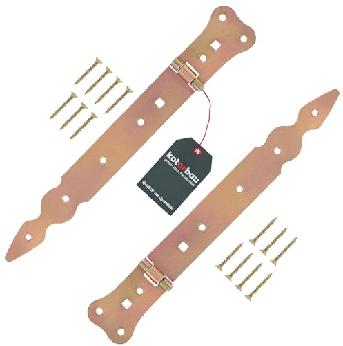 KOTARBAU® 2er Set Ladenband 250 mm Türband Torscharnier Werfgehänge Kreuzgehänge Türscharnier Scharnier Gold Verzinkt Rostfrei Gartentorband Baubeschlag Robust