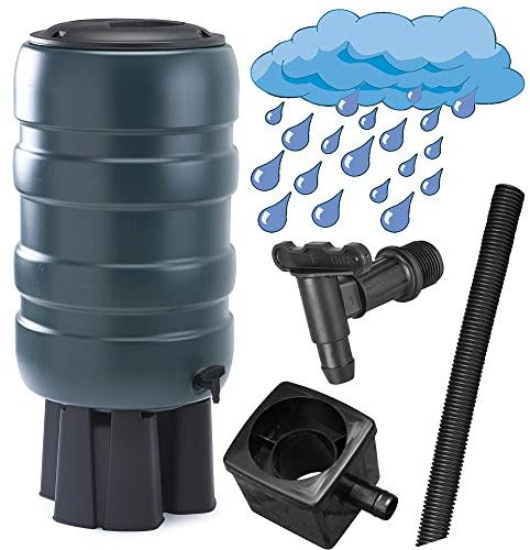Strong 150L Slimline Medium Garden Water Butt Set Including Lid Tap with Stand and Filler Kit