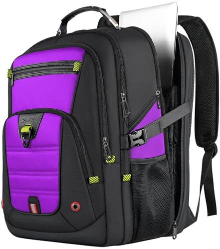Reseryggsäck för kvinnor, extra stor laptopryggsäck, stöldsäker vattentät ryggsäck 17,3 tum med USB-port, TSA-godkänd dagväska, 50 L stor ryggsäck, gåvor för kvinnor lärare affärer college, lila