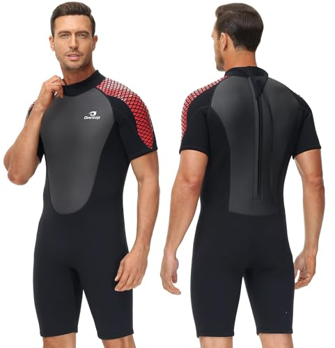 Owntop Shorty våtdräkt herr, 3 mm neopren våt kostym för dykning surfing simning dykning (herr röd, S)