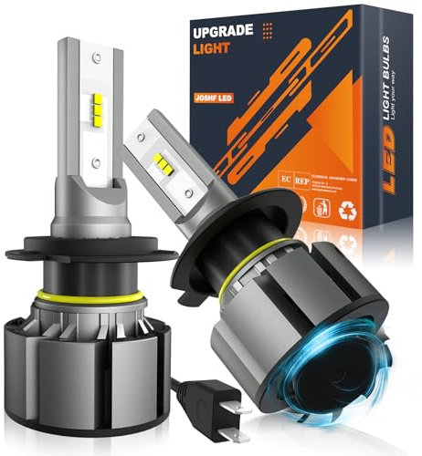 JOSHF Bombilla H7 LED, CSP 18000LM +500% 6500K Faro Blanco para Coche con Ventilador Silencioso, Sustitución Mejorada de Bombilla Halógena H7, DC12V, 2 Bombillas