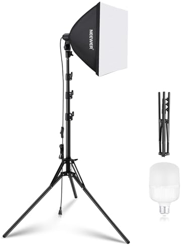 NEEWER 40x40cm Kit de iluminación Softbox con Bombilla LED de 35W E27 (EU Plug) Certificación CE y UKCA, Soporte de luz de 180cm para luz fotografía Grabación de Video TikTok Live Streaming,SF40