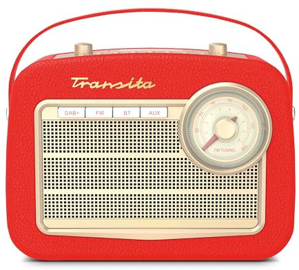 TechniSat Transita 130 - portables DAB+/UKW-Retroradio mit UKW Frequenzregler (Bluetooth-Audiostreaming, USB, Dot-Matrix LC-Display, Akku für bis zu 24 Stunden, Tragegriff, Kunstleder-Gehäuse) rot