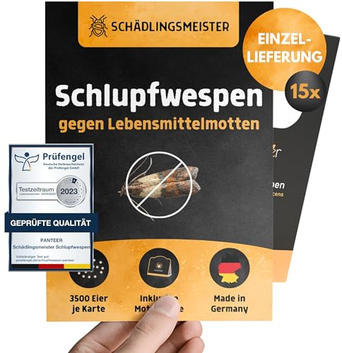 Panteer® Schlupfwespen gegen Lebensmittelmotten - 15 Karten à 1 Lieferung - Schlupfwespen - Lebensmittelmotten Falle - Schlupfwespen gegen Motten - Made in Germany