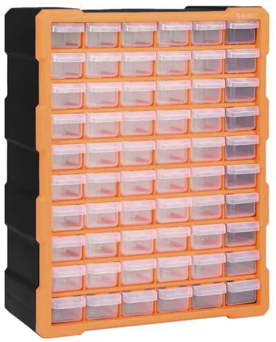 Casier de rangement à 60 tiroirs pour quincaillerie et fournitures d'artisanat, fixation murale, Boîte de rangement, organisateur multi-tiroirs, Ossature En Polypropylène, 38x16x47,5 cm