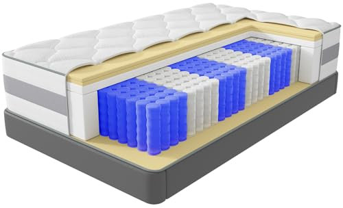 INMOKO Matelas140x190 cm, 10 Couches, Matelas à Ressorts ensachés, Hauteur de 25 cm, Soutien en 7 Zones, Design Ergonomique,Durable, réversible, fermeté Moyenne (H3/H4)