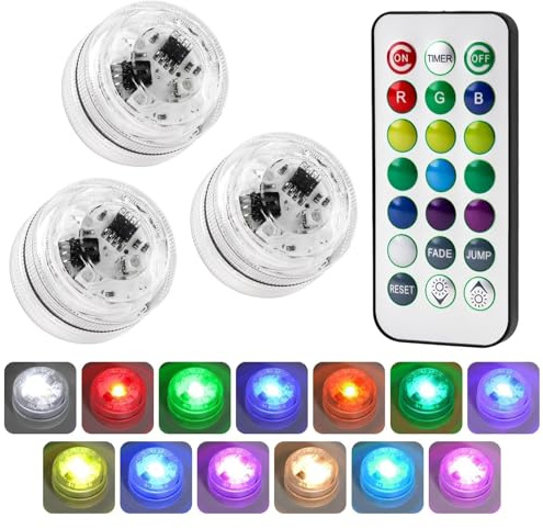 3 st mini nedsänkbara LED-lampor vattentäta RGB liten färgbyte pool värmande lampa med fjärrkontroll batteridriven flamlös för akvarium pool trädgård vas fest juldekorationer 18 timmar