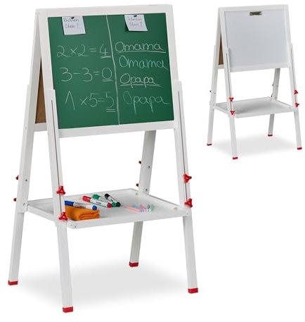 Relaxdays Tableau Pratique pour Votre Enfant, magnétique, réglable en Hauteur, 102-135 x 55 x 52 cm, Blanc