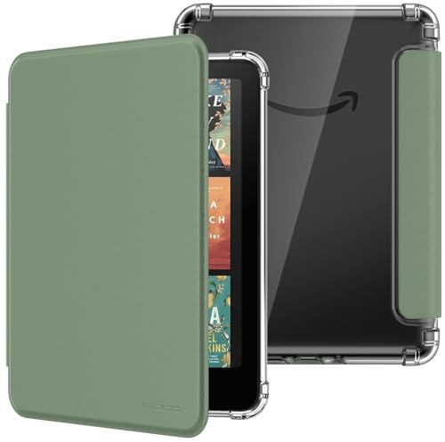 MoKo Funda para 7 Kindle Paperwhite 12th Generation 2024&Kindle Colorsoft Signature Edition, Cubierta Ultra Delgada Estuche Carcasa TPU Transparente Trasera Auto Activación/Reposo, Celadon