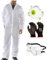 OS Smart Choice Lightweight Disposable Overall Set, 5 Overalls with Masks, Gloves and Goggles, Laboratory Protective Wear, Non-woven Polypropylene (White, SMALL)