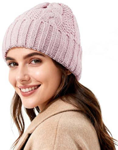 BESSTEVEN Women Winter Beanie Hat: Warm Fleece Lined Knit Skull Cap, Thermal Cuffed Beanie for Cold Weather Snow Daily Use Commute Casual Running Hiking Pink