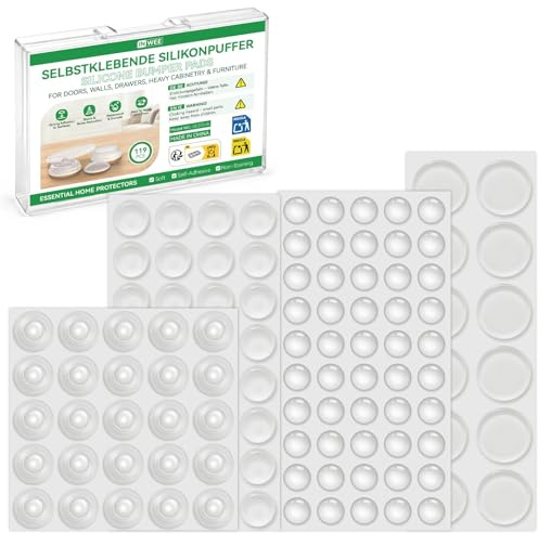Inwee 119 Pezzi Ammortizzatore di Colpi, Gommini Silicone Trasparenti Paracolpi, Adesivi Ammortizzatore di Colpi, Paracolpi in Silicone per Porte, Mobili, Cassetti, Armadietti (4 Misure)