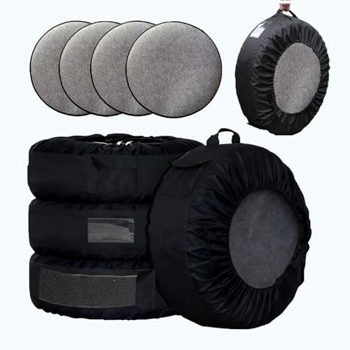 Juego de Bolsas para Neumáticos，Funda Protectora para Neumáticos con 4 Almohadillas de Fieltro, para 4 Neumáticos 15 a 20 Pulgadas Impermeables a Prueba de Polvo para Protección de Ruedas