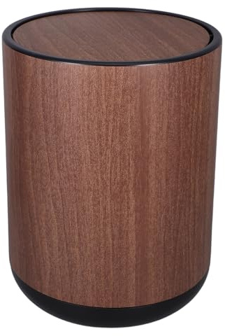 CLISPEED Papelera con Tapa Abatible Doble para Dormitorio y Oficina Cubo de Basura Plástico Ligero con Diseño de Veta Madera Contenedor para Reciclaje y Reducción de Olores