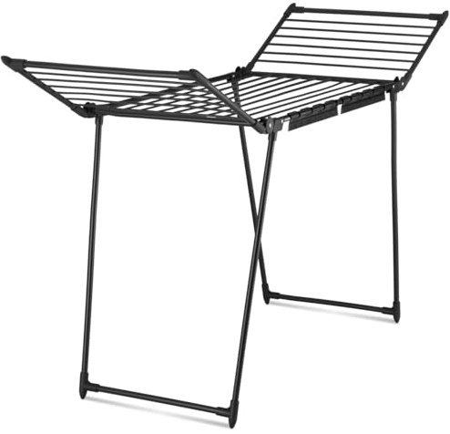 tectake Tendedero XXL Estable, Plegable, 18 m de Longitud de Secado en 25 Barras, Soporte para Secadora con 2 Soportes para Piezas pequeñas, con alas con Laterales elevados para Piezas largas - Negro