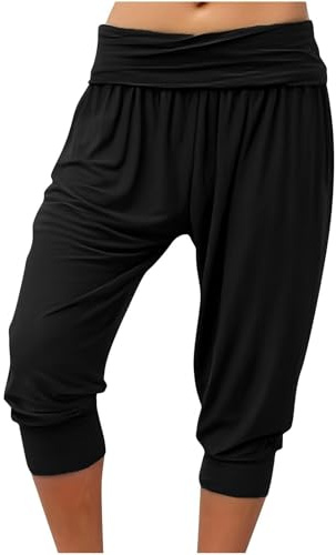 XOUSAEKM capri beskurna byxor elastisk midja promenadbyxor lätta andningsbara träningsbyxor dam 3/4 med fickor fashionabla avslappnade loungebyxor för sport löpning joggingbyxor