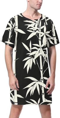 Chemise de Nuit Homme Longue à Imprimé Floral Respirante - Col Henley Tendance, Manches Courtes, Coupe Ample Confortable pour Sommeil, Vacances et Maison