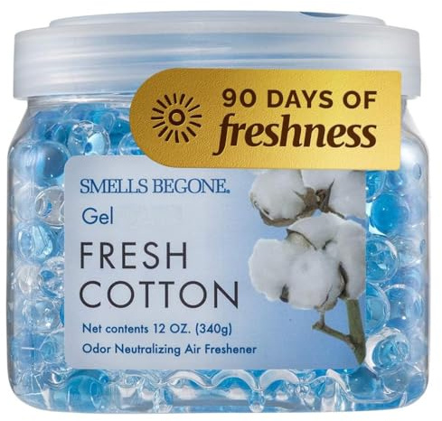 SMELLS BEGONE 12 oz Odor Eliminator Gel - Air Freshener - Absorbs & Eliminates Odor in Bathrooms, Basements, Cars, Boats, RVs & Pet Areas - Made with Essential Oils - Fresh Cotton Scent
