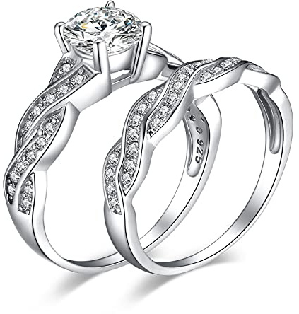 JewelryPalace Wedding Bands Engagement Rings for Women, 14K Gold Plated 925 Sterling Silver Cubic Zirconia Promise Rings for Her, Infinity Anniversary 1.5ct Simulated Diamond Ring Set Size 9
