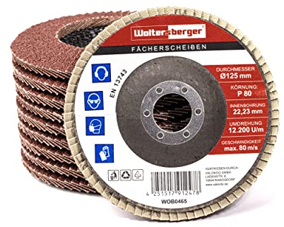 Woltersberger® Lot de 10 Disques Abrasifs à Lamelles, Disque de Meulage 125 mm Standard, Roues à feuillets abrasif Grain 100 pour métal et bois