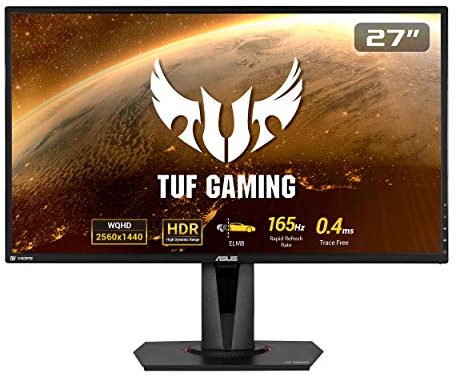 ASUS TUF Gaming VG27BQ | 27 Zoll WQHD Monitor | 165 Hz, 0.4ms GtG, G-Sync kompatibel, HDR 10 | TN Panel, 16:9, 2560x1440, DisplayPort, HDMI, ergonomisch