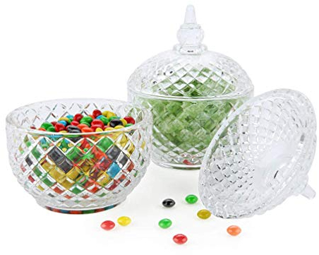 Vaso di caramelle in vetro da 2 pezzi con coperchio Scodella di caramella decorativa Vaso di stoccaggio coperto di cristallo