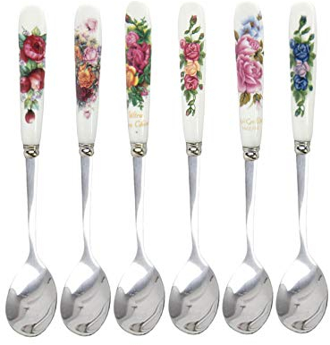 Kleiner Teelöffel,Esslöffel-Set 6 Stück Keramikgriff Löffel Edelstahl Teelöffel Honig Dessert Eislöffel,Edelstahl Salatbesteck Löffel Verwendung in Dessert Eisbecher Lattes und Kaffee