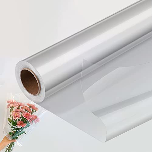 Rifrpha Rollo de Papel Celofán Transparente 30m * 43cm Papel de Regalo Transparente Papel Celofán para Envolver Papel de Regalo de Celofán Papel de Envoltura Transparente para Navidad Pascua Decorado