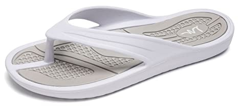 LM Women's Flip Flops Thong Sandals Casual Sandals Shower Shoes Beach Slippers Slides Sandals Slip on Water Shoes (White/Grey, numeric_8)
