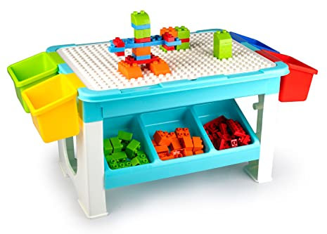 Eddy Toys Set Spielzeug - Spieltisch: 48 x 35 x 31 cm - Bausteine - Aufbewahrungsboxen - Kunststoff - ab 3 Jahren (69-Teiliges Set), Mehrfarbig