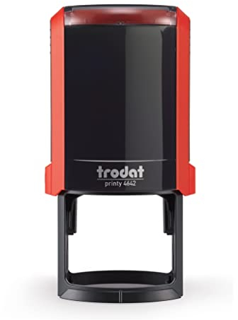 Trodat - Printy 4642 – runder Custom Stempel mit Wunschtext personalisieren, hier gleich online gestalten Gehäusefarbe rot – Adresstempel - Firmenstempel - mit Wunschtext – 42 mm -