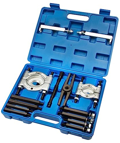14-TLG Universeller Lagerabzieher Set aus Chrom-Vanadium - 32-78 mm Trennmesser, Abziehergabel, Verlängerungen & Spindeln im robusten Koffer - Ideal für Fahrzeuggetriebe, Lenkräder & Riemenscheiben