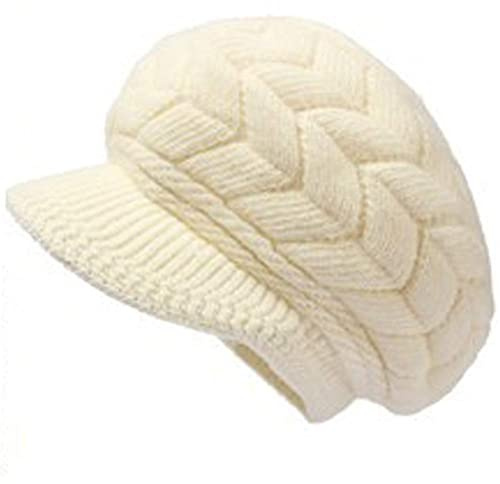 AUSUAYA - Gorro cálido de lana para mujer con visera, estilo Newsboy, con forro de vellón GB-WH1, beige, M
