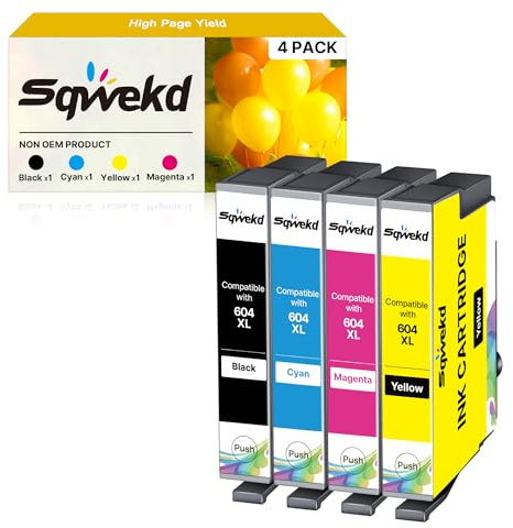 Sqwekd 604XL Cartucce d'inchiostro Compatibili per Epson 604 XL Multipack per Expression Home XP-2200 XP-2205 XP-3200 XP-4200 Workforce WF-2910DWF WF-2930DWF WF-2935DWF WF-2950DWF (4 Pack)