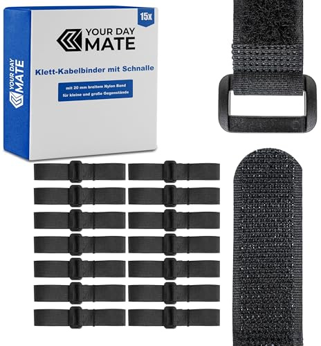 Nastro a strappo con fibbia, 15 pezzi, lunghezza 20 cm, in nero, cavo in nylon, fibbia Nastro, organizer per cavi richiudibile, fascette per cavi Chiusura