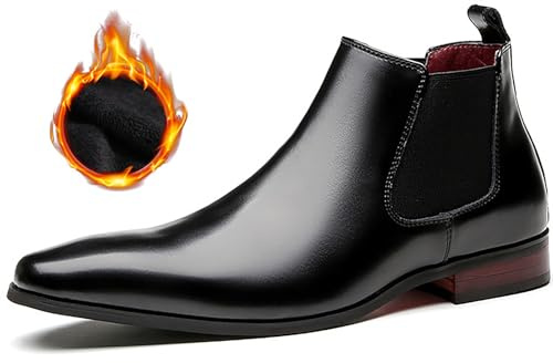 QAXZESA Bottes Chelsea en cuir pour hommes, bottines à enfiler, bottines classiques de travail de mariage pour homme,Black Thick-44