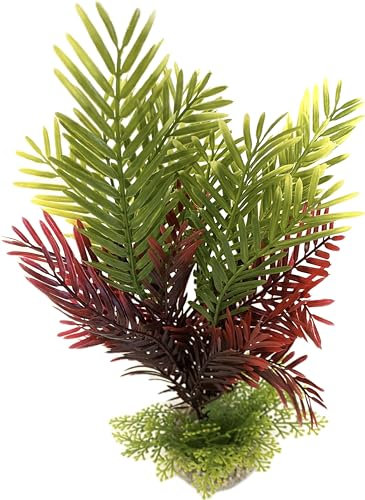 Tyrol – Planta de acuario artificial XL 27 cm – Decoración para acuario – Planta de interior de plástico sobre base – Palmera Coco Mousse – Anclaje fácil en el fondo del acuario – Fabricado en Francia