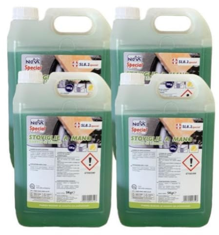 Detersivo piatti a mano concentrato al limone in tanica da 5 kg. Elimina sporco e grasso piu' ostinato. Conf. 4 taniche