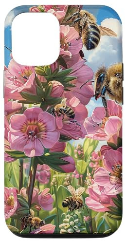 iPhone 14 Bergenia Flower Blooming With Bees Around Graphic Case