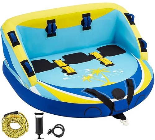 3 Person Towable Tube for Boating, Inflatable Water Sports Towables for Boats to Pull 1-3 Rider, Sofa Style Boat Tube with Dual Front and Back Tow Points, Including Nylon Tow Rope and Air Pump