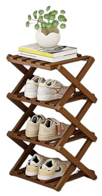 DECORN Bamboo Free Standing Shoe Rack for Entryway - Foldable Shoe Organizer Rack - Narrow Shoe Rack For Small Spaces, Entryway, Hallway, Closet,Walnut Color-4-tier